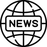 symbole d'une planéte satellite avec le mot news inscrit dessus