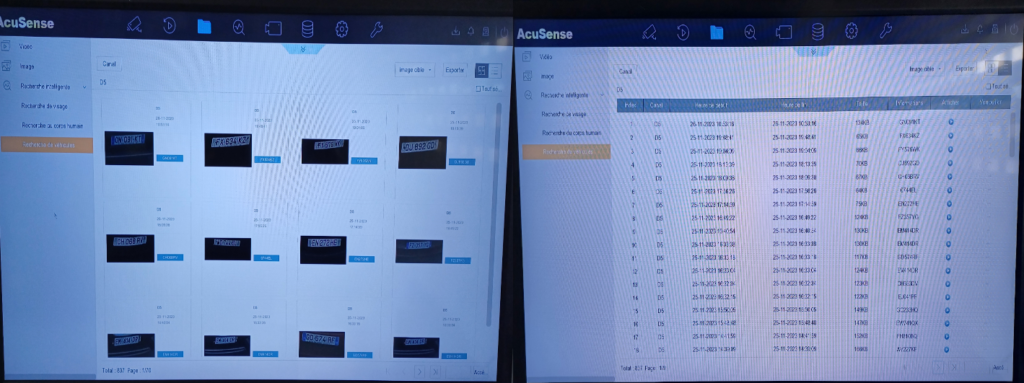 photo ecran visualisant une liste de plaque d'immatriculation et les photos